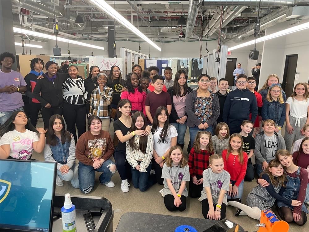  students at the science competition pose for a group pic